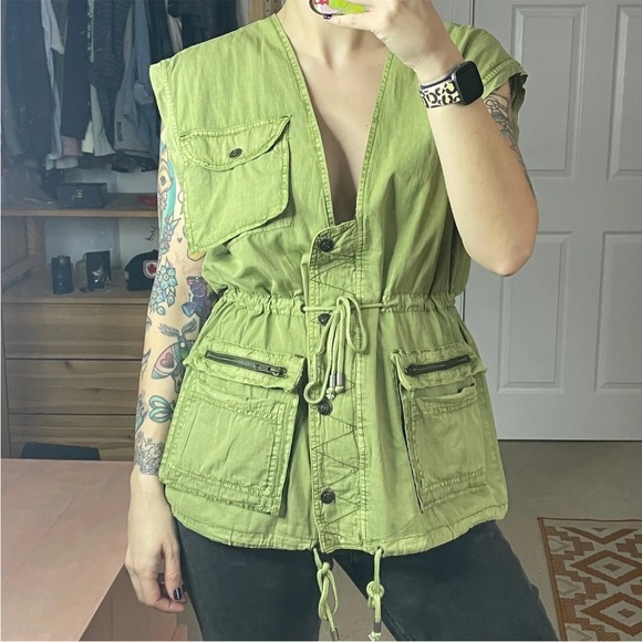 Free People Jackets & Blazers - Free People We The Free Green Dusty River Gilet Vest Jacket XS Oversize Fit BNWT
